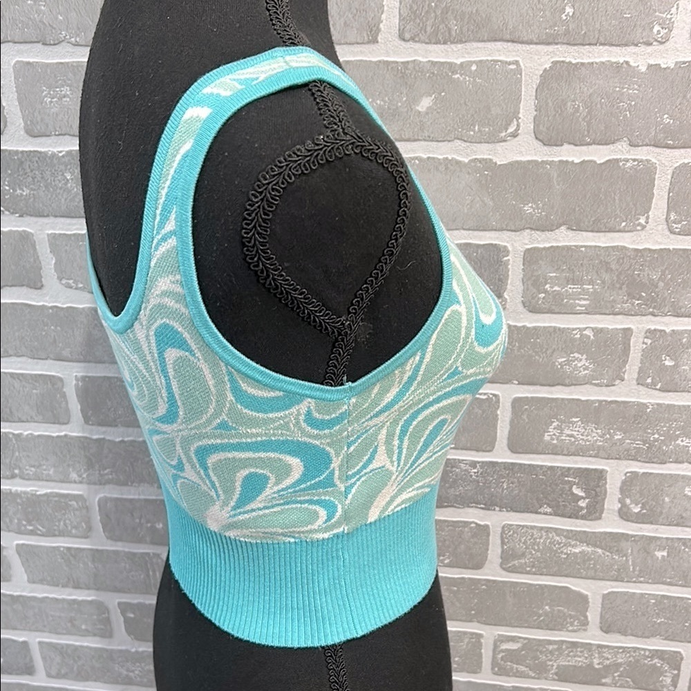 Garage Y2K Swirl Knit Crop Tank Top Aqua Blue XS Fitted Stretch Mermaidcore - Picture 6 of 11